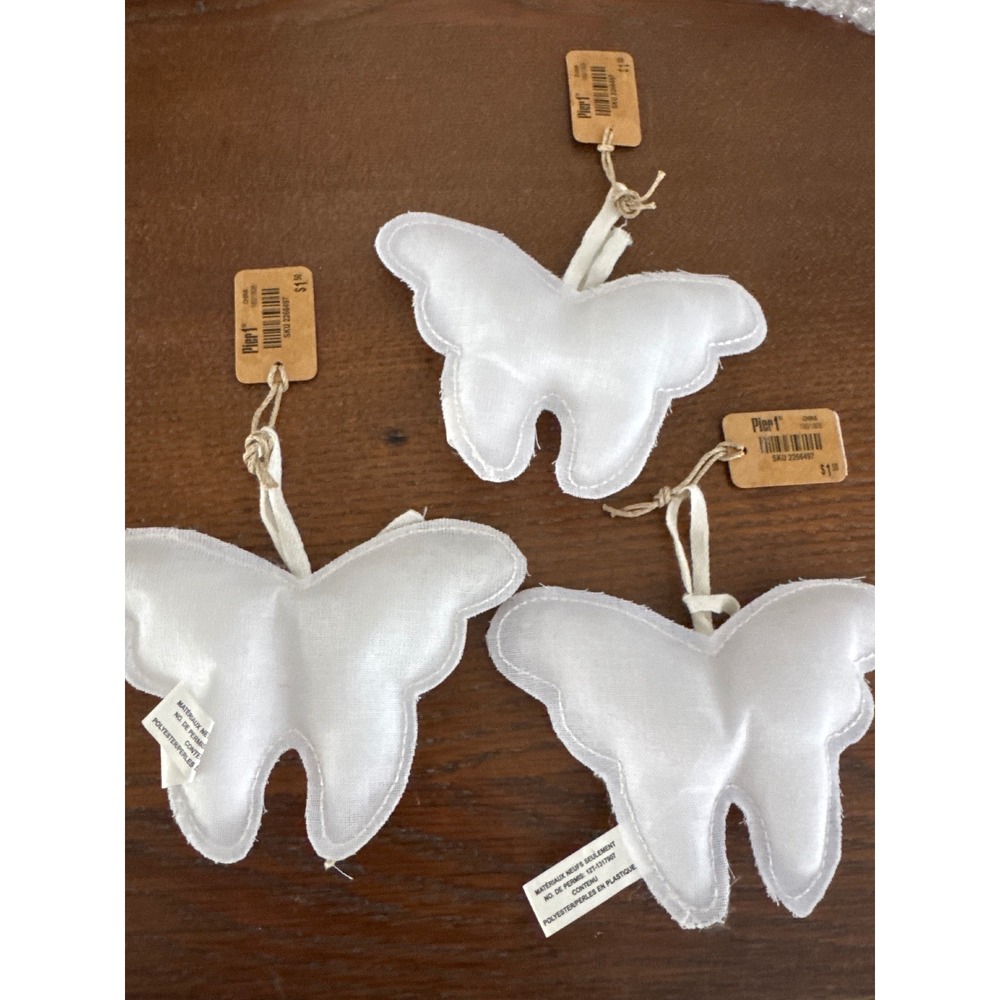 NEW Set of 20 white fabric butterfly ornaments by Pier 1 whimsical holiday gift